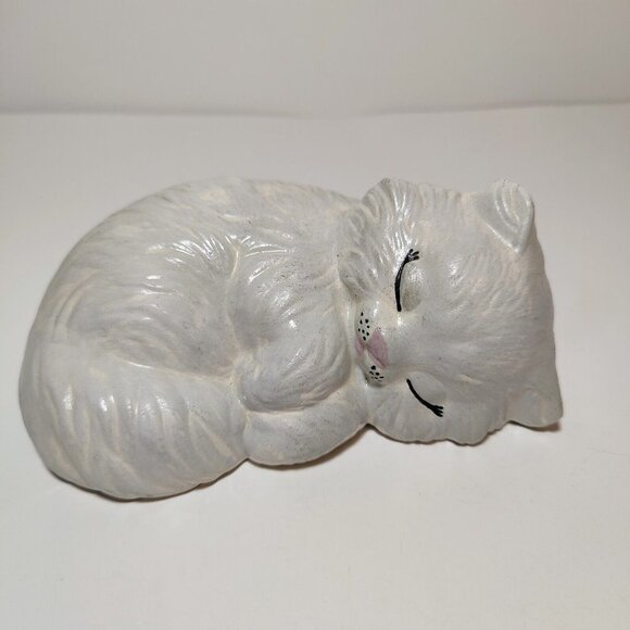 Unknown Other - Vtg Light Gray Persian Sleeping Kitten W/Peach Bow On Back Hand-Painted